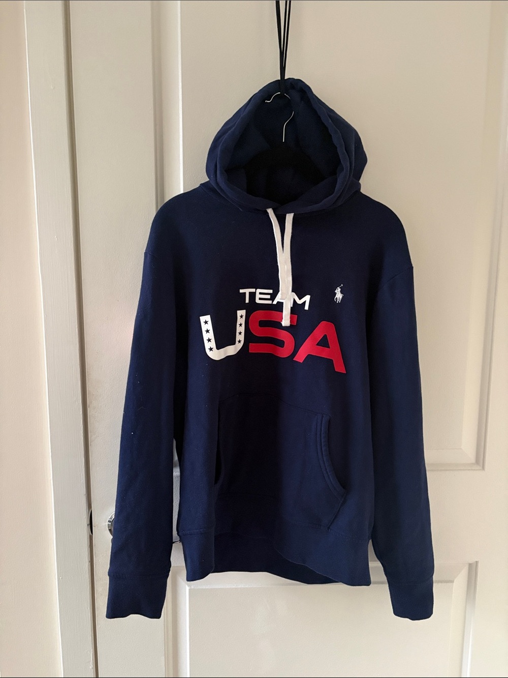 Ralph Lauren Navy Team USA Pullover Hoodie with Red & White Logo